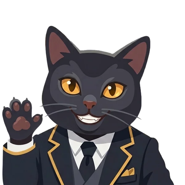 Vesper, el gato tutor de Vesper Academy, saludando con la pata